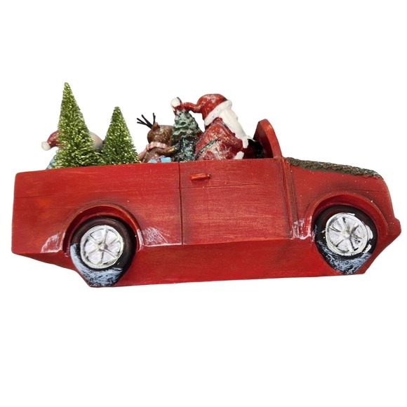 Santa Claus in a Red Truck Christmas Bottle Brush Trees...